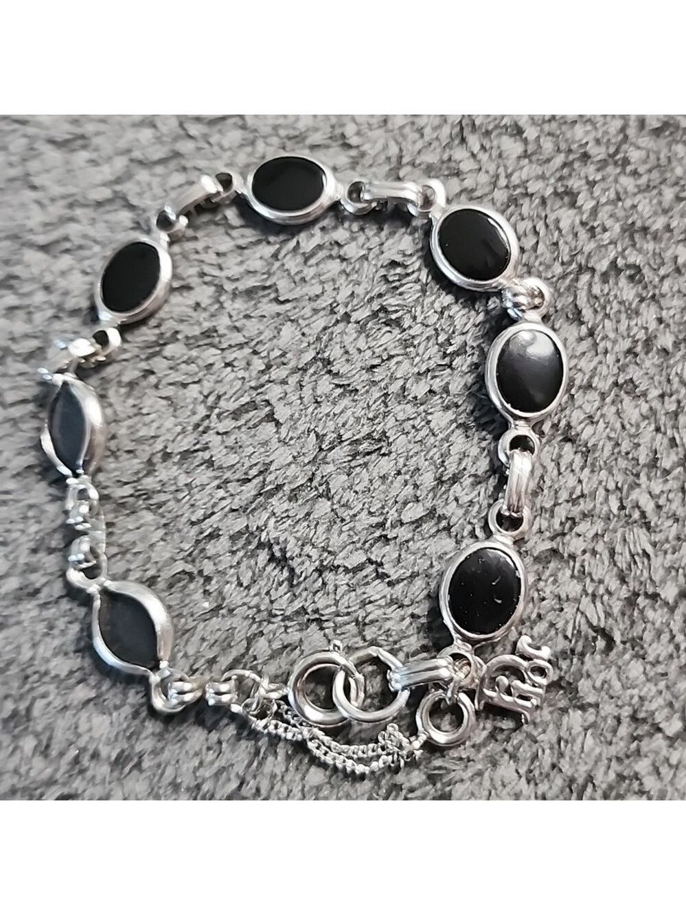 Christian Dior Sterling Silver Black Onyx Oval Link 7.5" Bracelet w/Safety Chain - Picture 2 of 7